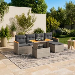 Garden Sofa Set 6 Piece Outdoor Furniture Grey Poly Rattan Patio Seating