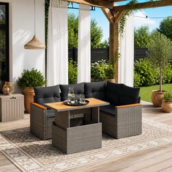 5 Piece Garden Sofa Set Adjustable Table Outdoor Furniture Grey Poly Rattan