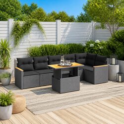 Garden Sofa Set 7 Piece Outdoor Furniture Patio Lounge Black Poly Rattan Modular