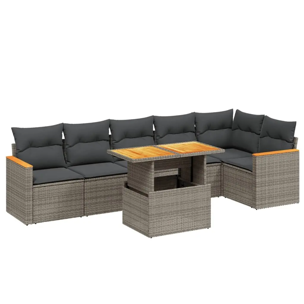7 Piece Garden Sofa Set Grey Poly Rattan Outdoor Furniture Patio Lounge Cushions