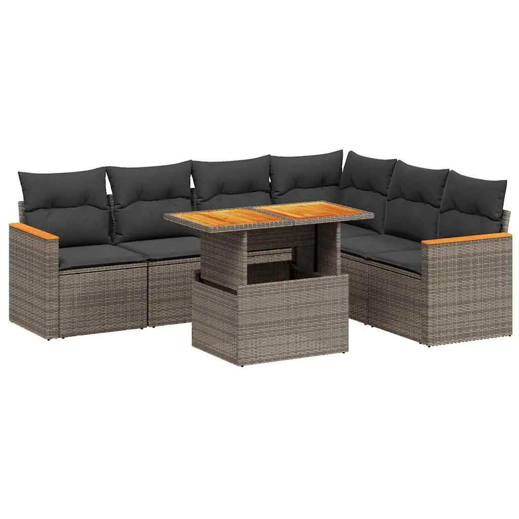 7 Piece Garden Sofa Set with Adjustable Dining Table Grey Poly Rattan Outdoor