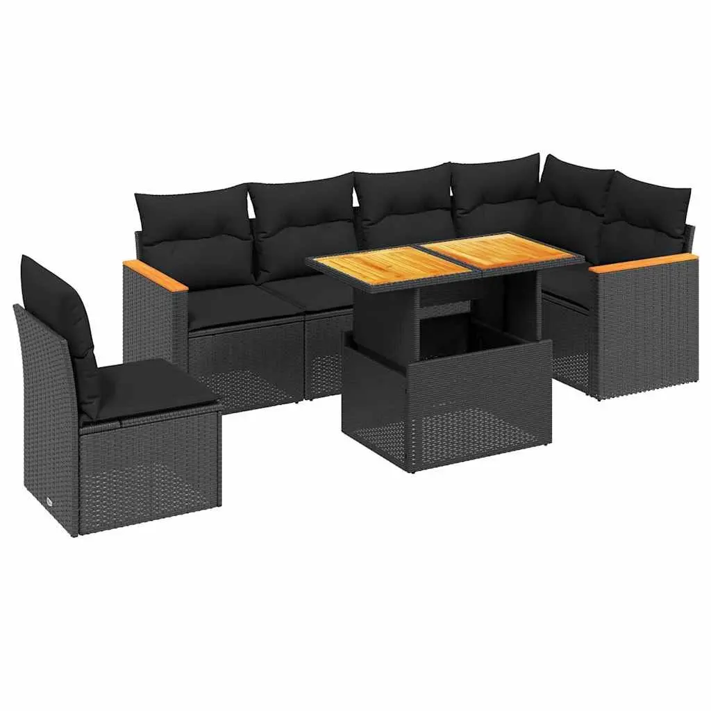 7 Piece Garden Sofa Set Outdoor Furniture Black Poly Rattan with Cushions Patio
