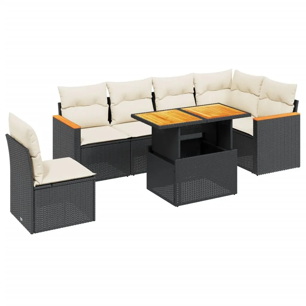 7 Piece Garden Sofa Set Black Poly Rattan Outdoor Furniture Patio Cushions