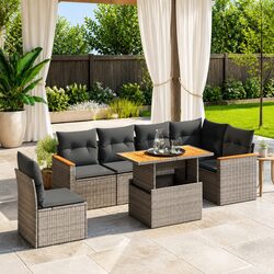 7 Piece Garden Sofa Set Outdoor Patio Furniture Grey Poly Rattan with Cushions