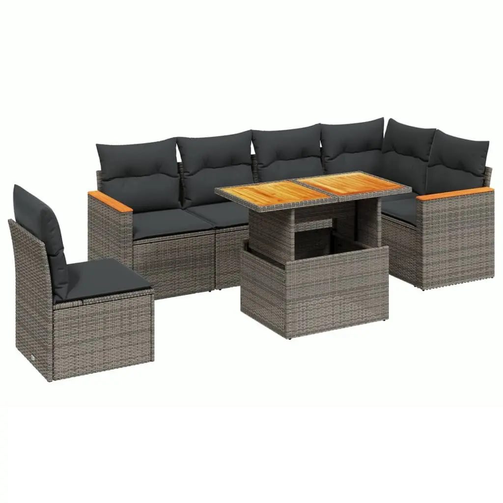 7 Piece Garden Sofa Set Outdoor Patio Furniture Grey Poly Rattan with Cushions