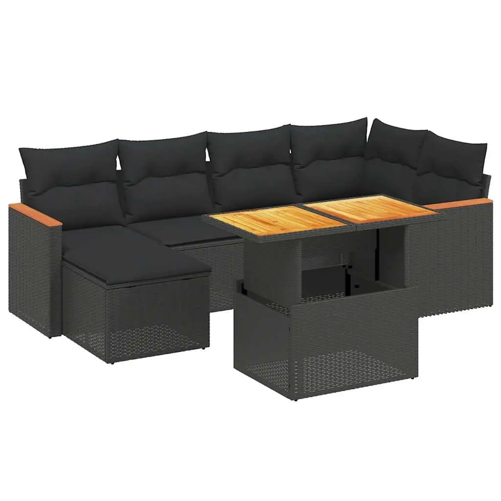 7 Piece Garden Sofa Set Outdoor Furniture with Cushions Black Poly Rattan Patio