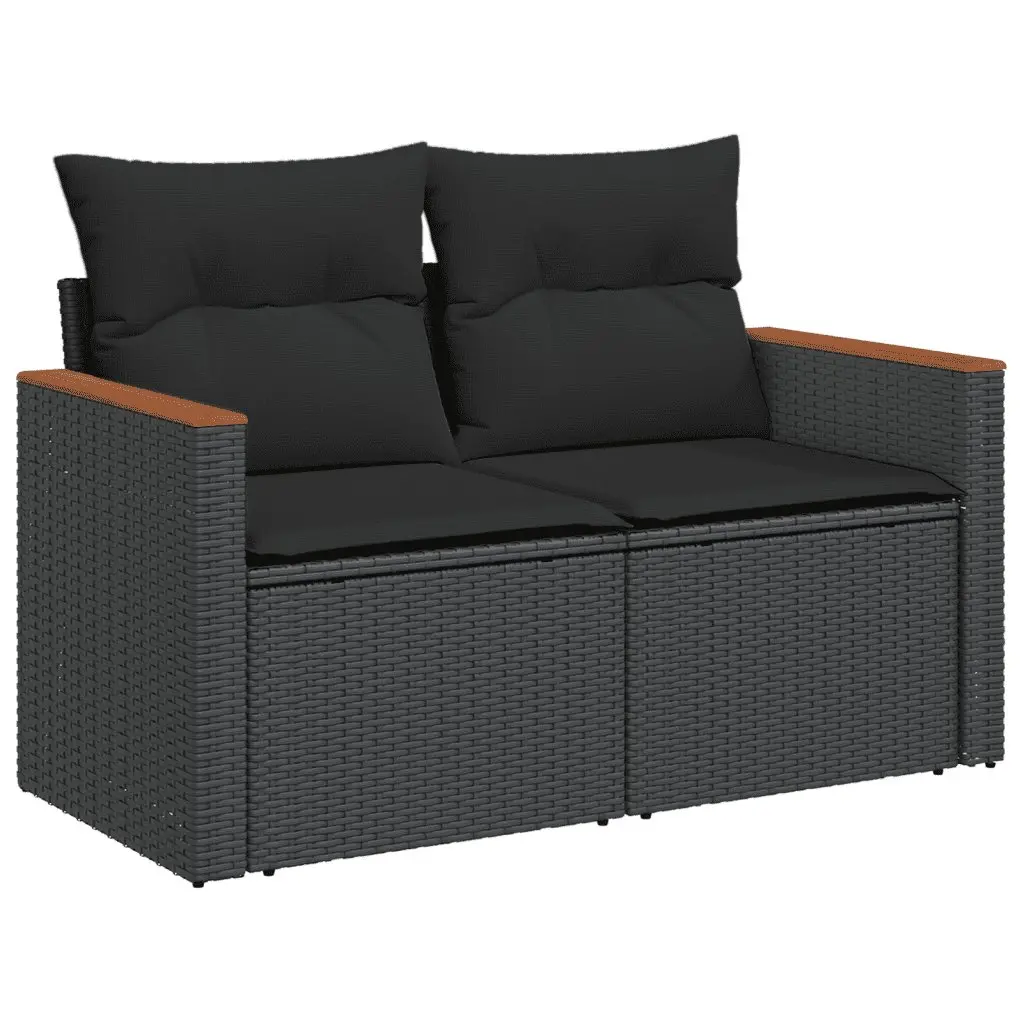 7 Piece Garden Sofa Set Outdoor Furniture with Cushions Black Poly Rattan Patio