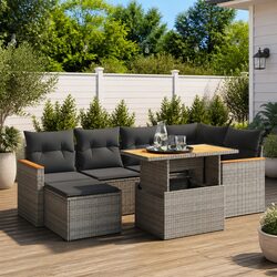 Garden Sofa Set 7 Piece Outdoor Furniture Grey Poly Rattan Patio Lounge Suite