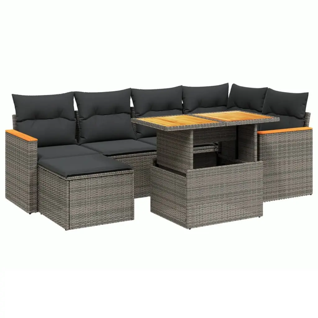 Garden Sofa Set 7 Piece Outdoor Furniture Grey Poly Rattan Patio Lounge Suite