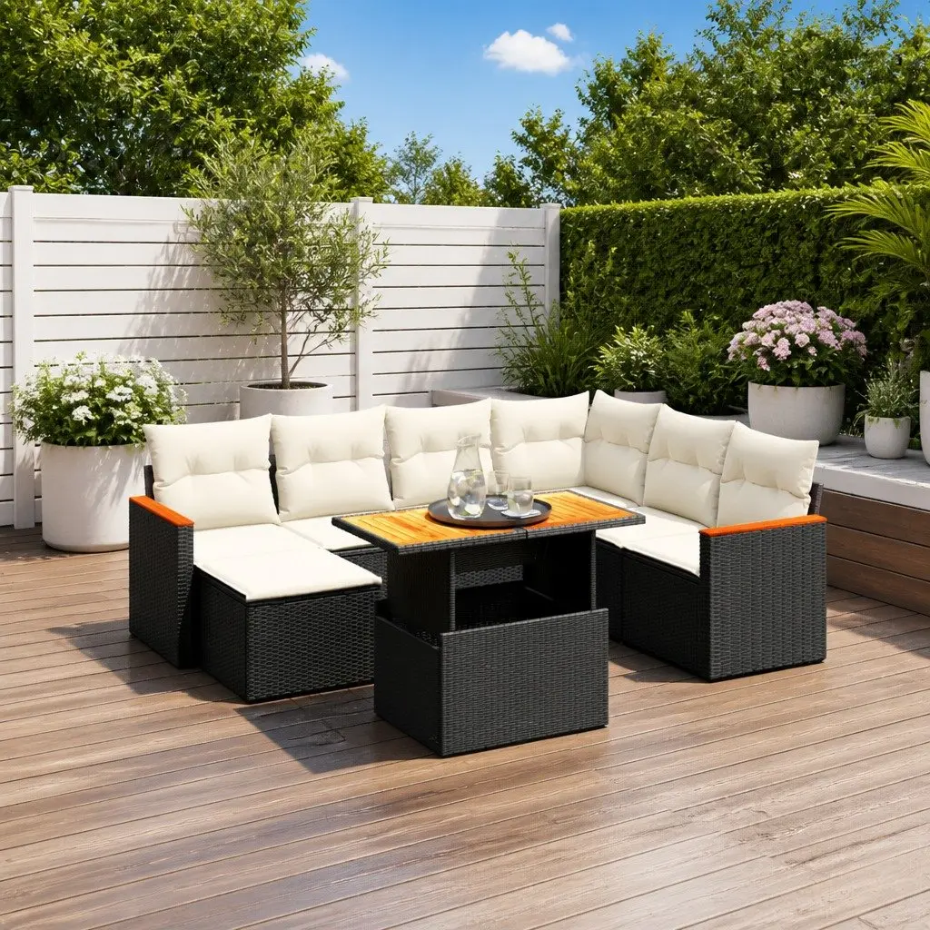 Garden Sofa Set 8 Piece Outdoor Furniture Adjustable Table Black PE Rattan