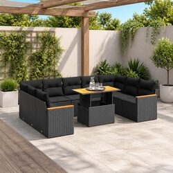 Garden Sofa Set 10 Piece Outdoor Furniture Black Poly Rattan Patio with Cushions