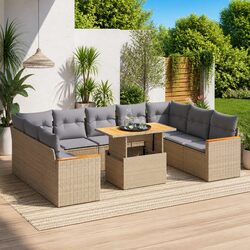 Garden Sofa Set 10 Piece Outdoor Furniture Beige Poly Rattan Patio Lounge with
