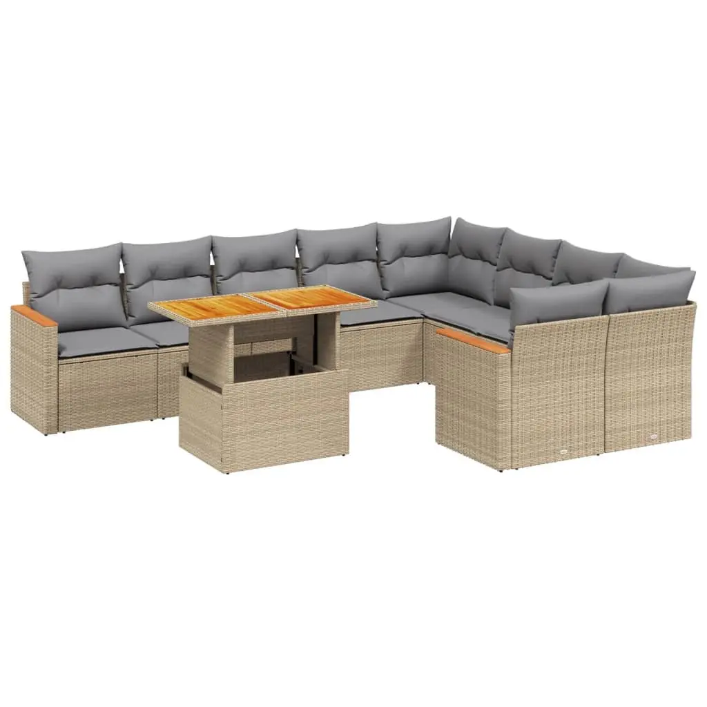 Outdoor Garden Sofa Set 10 Piece Modular Beige PE Rattan Patio Furniture with Cushions