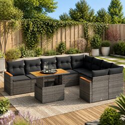 Garden Sofa Set 10 Piece Outdoor Furniture Grey Poly Rattan with Cushions Patio