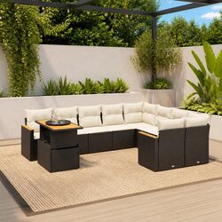 Garden Sofa Set 10 Piece Outdoor Furniture Black Poly Rattan Modular Patio