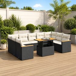 Garden Sofa Set 11 Piece Outdoor Furniture Black Poly Rattan Modular Patio