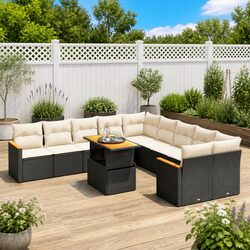 Garden Sofa Set 11 Piece Outdoor Furniture Black Poly Rattan Modular Patio