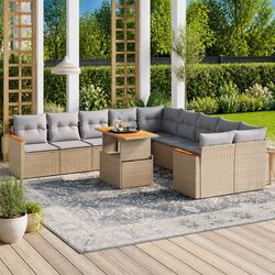 Garden Sofa Set 11 Piece Outdoor Furniture Beige Poly Rattan Patio Seating