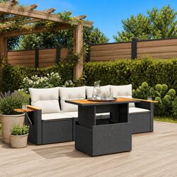 Garden Sofa Set 5 Piece Outdoor Furniture Black Poly Rattan Patio Lounger