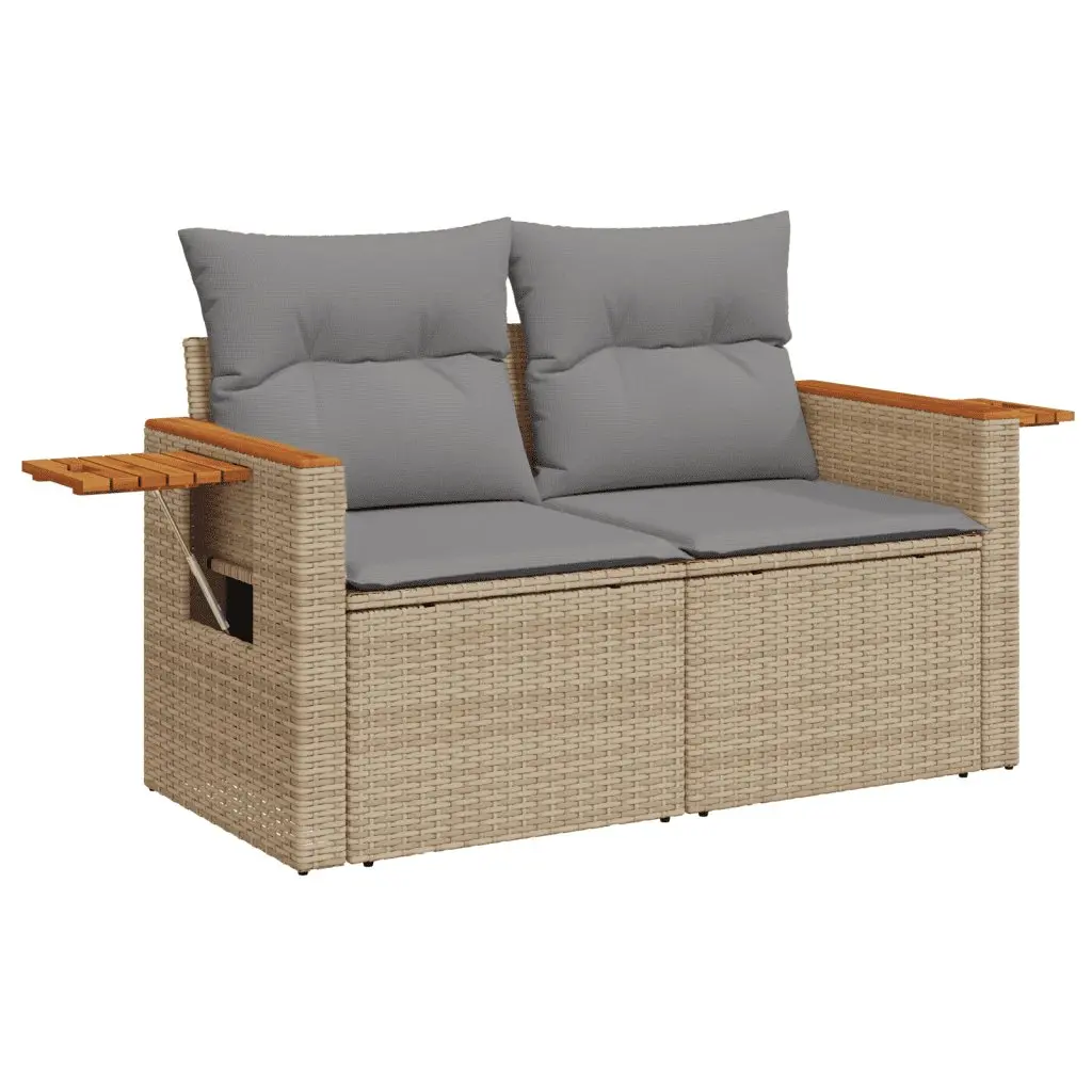 5 Piece Garden Sofa Set with Adjustable Dining Table Foldable Side Table Beige