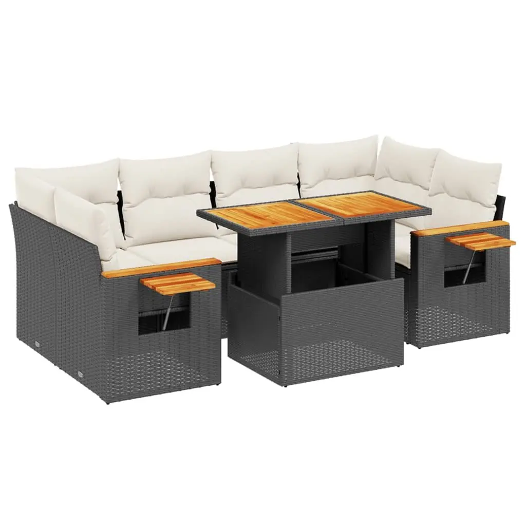 7 Piece Garden Sofa Set Outdoor Furniture Black Poly Rattan Patio Lounge with