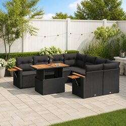 9 Piece Garden Sofa Set Outdoor Furniture Patio Sectional Black with Cushions