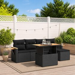 Garden Sofa Set 6 Piece Outdoor Furniture Poly Rattan Black Patio Lounge Modular