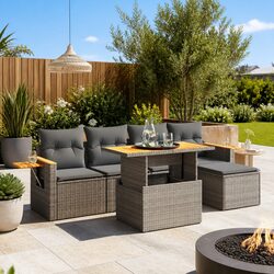 Garden Sofa Set 6 Piece Outdoor Furniture Grey Poly Rattan Patio Lounge with