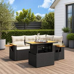 5 Piece Outdoor Garden Sofa Set Black Poly Rattan Patio Furniture with Cushions