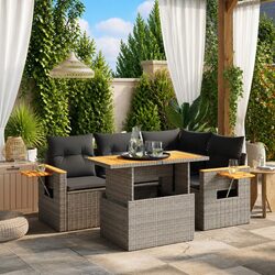 Garden Sofa Set 5 Piece Outdoor Furniture Grey Poly Rattan Modular Patio Lounge
