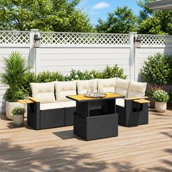 Garden Sofa Set 6 Piece Outdoor Furniture Black Poly Rattan with Cushions Patio