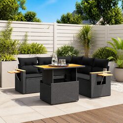 Garden Sofa Set 6 Piece Outdoor Patio Furniture Black Poly Rattan Modular with