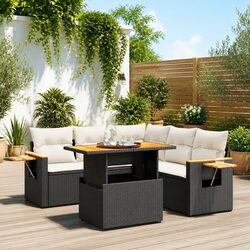 Garden Sofa Set 6 Piece Outdoor Furniture Black Poly Rattan Modular Patio