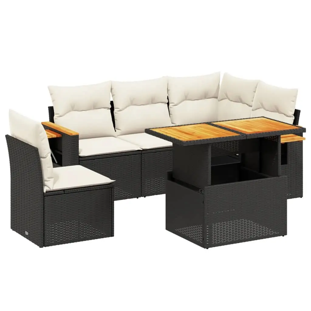 6 Piece Garden Sofa Set Black Poly Rattan Outdoor Furniture Patio Lounge Modular