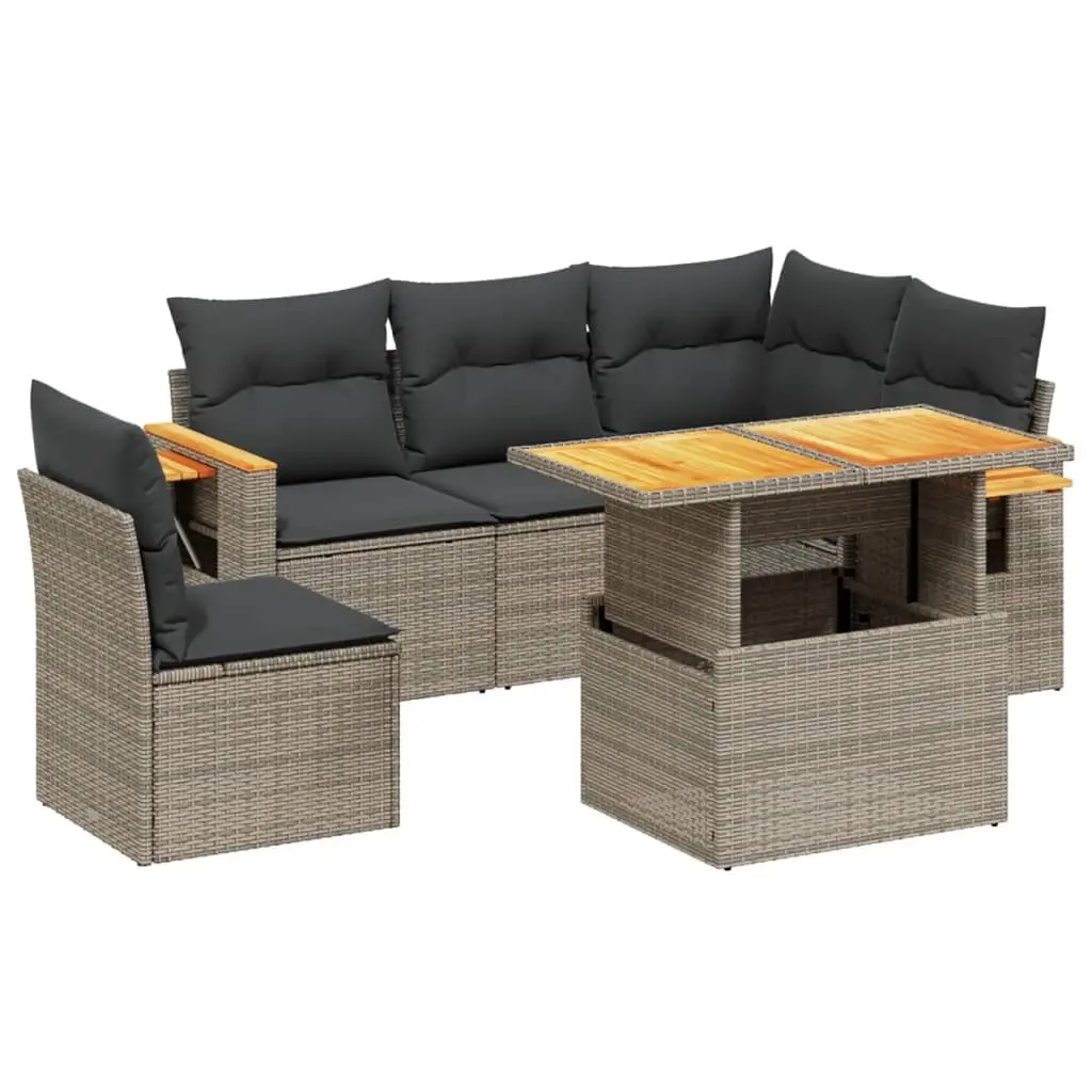 6 Piece Garden Sofa Set Outdoor Furniture Grey Poly Rattan with Cushions Patio