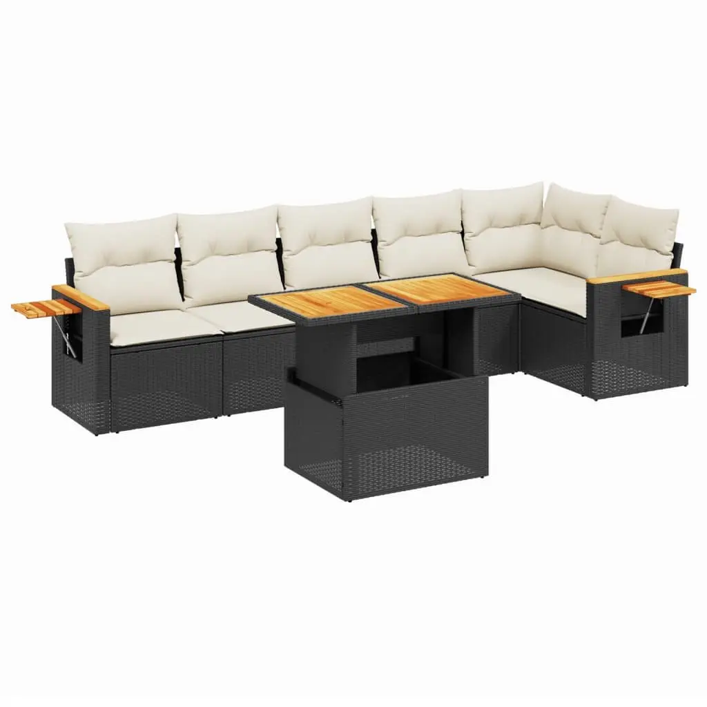 7 Piece Garden Sofa Set Outdoor Patio Furniture Black Poly Rattan with Cushions