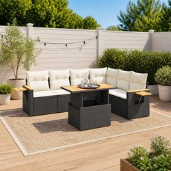 7 Piece Garden Sofa Set Black Poly Rattan Outdoor Furniture Patio Lounge