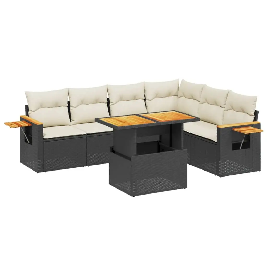 7 Piece Garden Sofa Set Black Poly Rattan Outdoor Furniture Patio Lounge