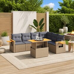 7 Piece Garden Sofa Set Beige Poly Rattan Outdoor Furniture Patio Lounge with