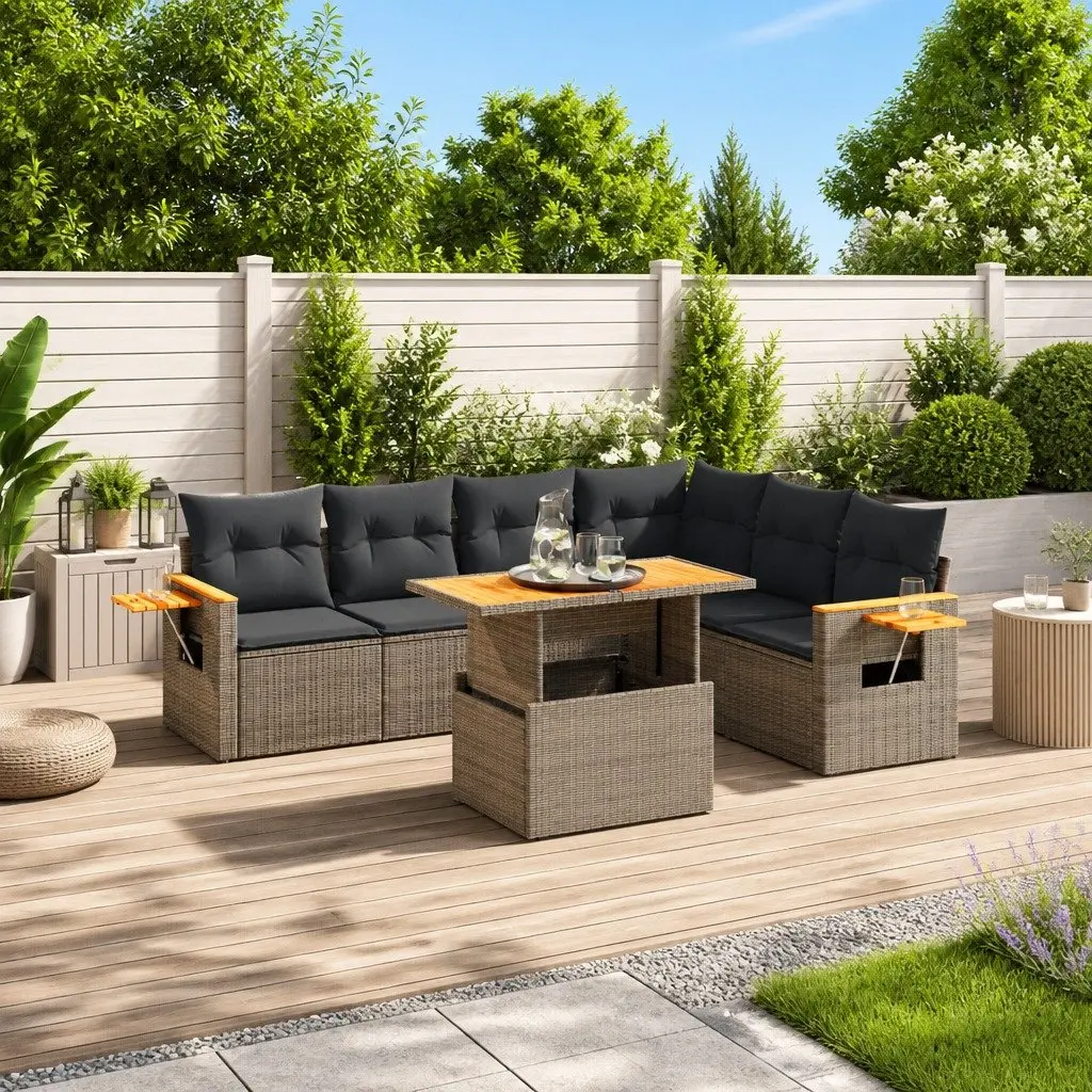 7 Piece Garden Sofa Set Adjustable Dining Table Outdoor Patio Furniture Grey