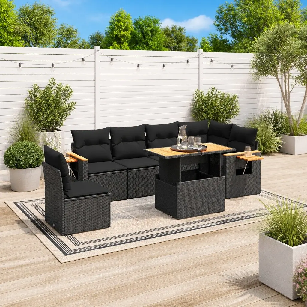 Garden Sofa Set 7 Piece Outdoor Furniture Poly Rattan Black Patio Sectional