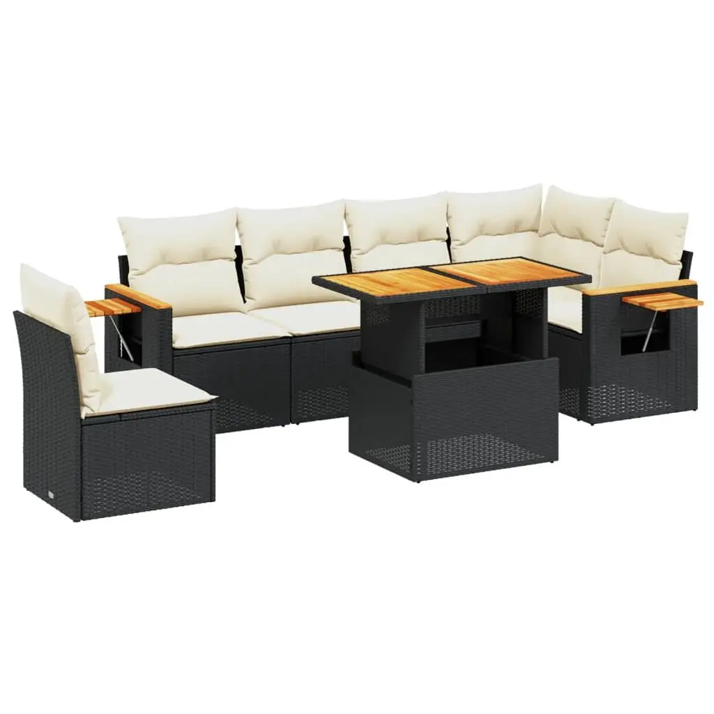 7 Piece Outdoor Sofa Set Black PE Rattan Modular Garden Patio Furniture with Cushions