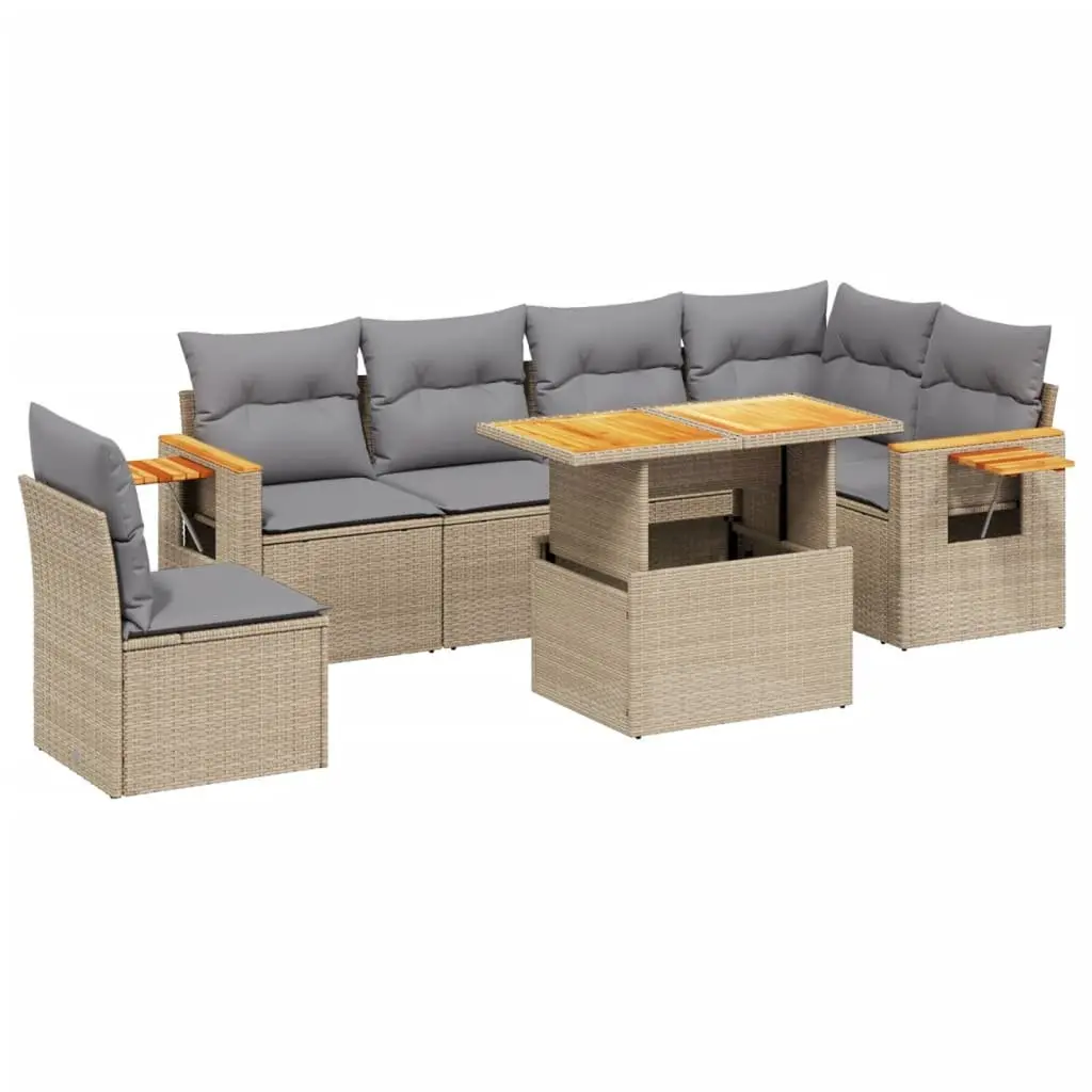 7 Piece Garden Sofa Set Adjustable Dining Table Foldable Side Table Beige