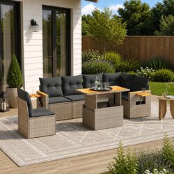 7 Piece Garden Sofa Set Outdoor Furniture with Cushions Grey Poly Rattan Modular
