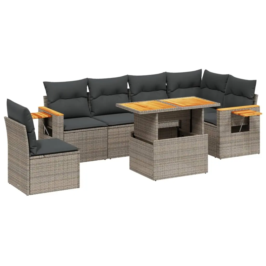 7 Piece Garden Sofa Set Outdoor Furniture with Cushions Grey Poly Rattan Modular