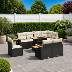 Garden Sofa Set 9 Piece Outdoor Furniture Black Poly Rattan Modular Patio Lounge