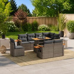 Garden Sofa Set 9 Piece Outdoor Furniture Patio Lounge Grey Poly Rattan Modular
