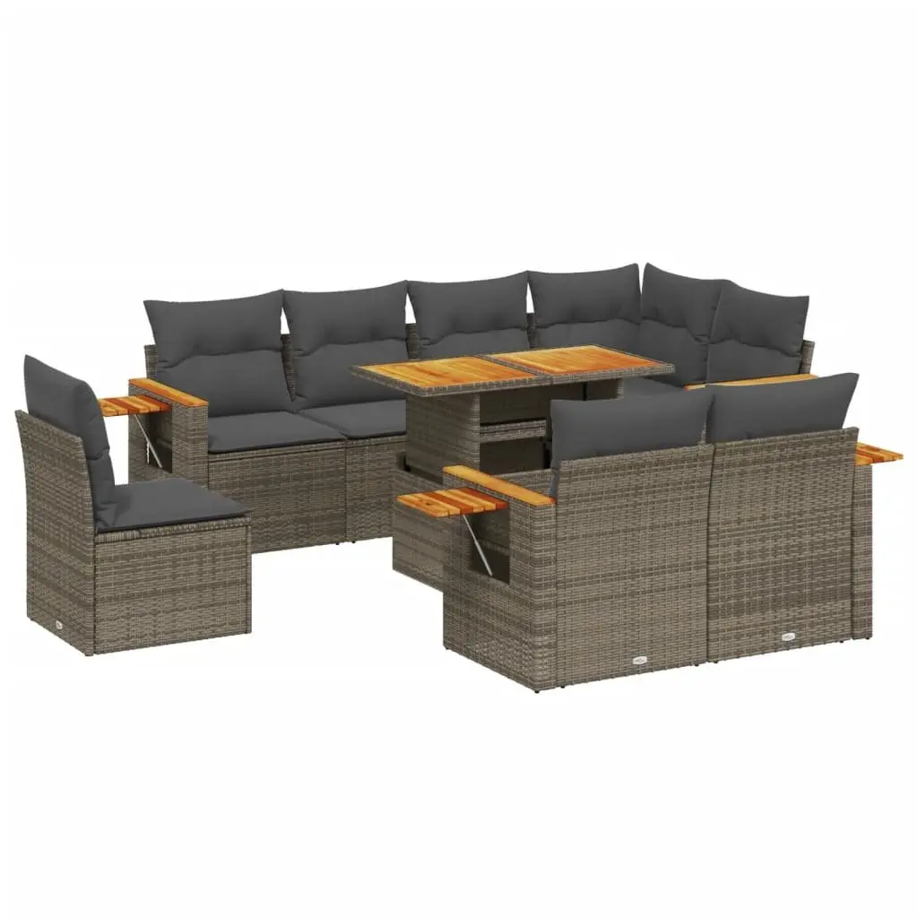 Garden Sofa Set 9 Piece Outdoor Furniture Patio Lounge Grey Poly Rattan Modular