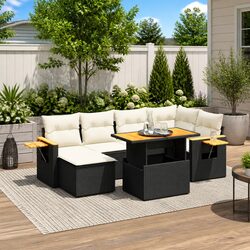 7 Piece Garden Sofa Set with Cushions Black Outdoor Patio Furniture Modular