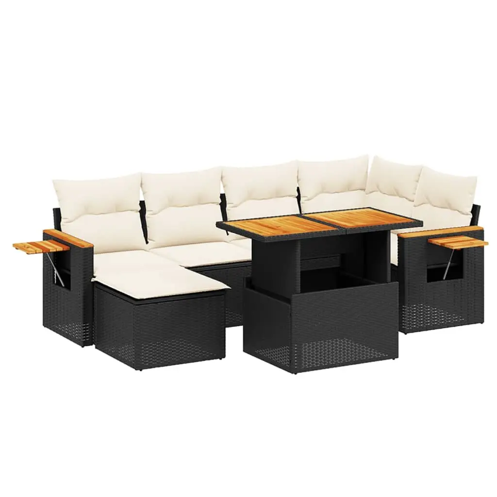 7 Piece Garden Sofa Set with Cushions Black Outdoor Patio Furniture Modular